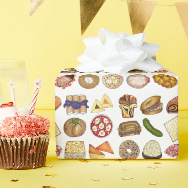 Jewish Cooking Cuisine Holiday Dinner Foods Print Wrapping Paper (Birthday Party)