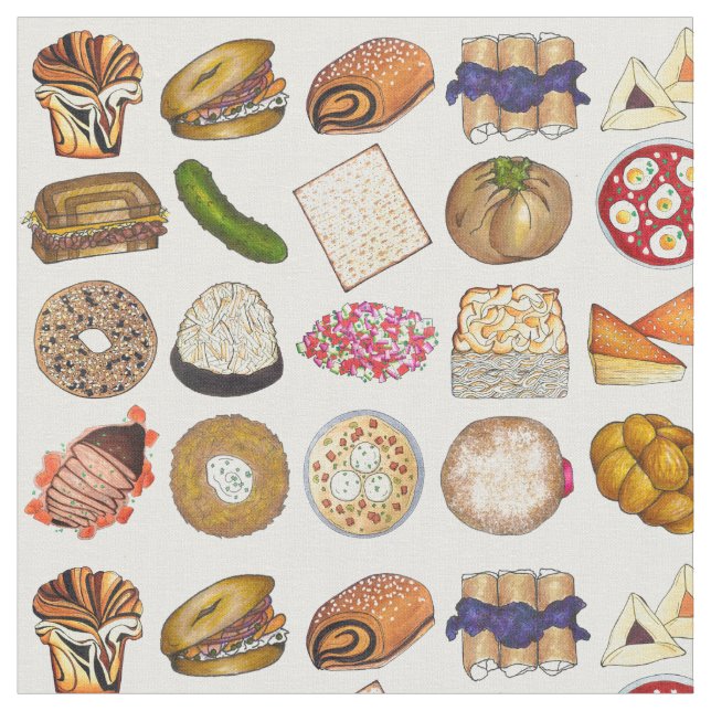 Jewish Cuisine Brisket Challah Babka Latkes Blintz Fabric (Close Up)
