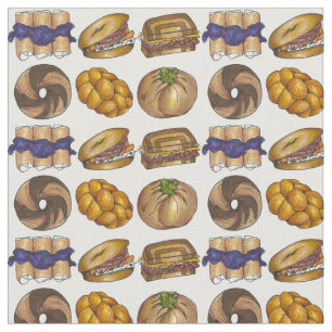 Jewish Deli Food Bagel Knish Challah Blintz Pickle Fabric