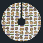 Jewish Deli Foods Pickle Knish Blintz Bagel Lox Brushed Polyester Tree Skirt<br><div class="desc">Ideal for holiday decorating! Christmas tree skirt features an original marker illustration of classic NYC Jewish deli foods including blinztes, bagels, pickles, and a reuben sandwich. This design is also available on other products. Don't see what you're looking for? Need help with customisation? Contact Rebecca to have something designed just...</div>