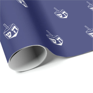 Jewish Dreidel navy blue white pattern Hanukkah Wrapping Paper