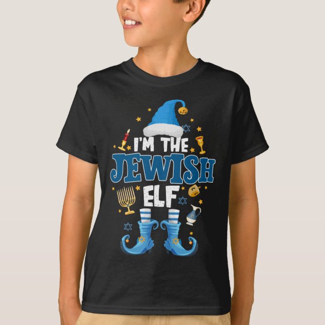 Jewish Elf Funny Hanukkah Gift Chanukah Cute ELF C T-Shirt (Front)