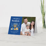 Jewish Festive Holidays Happy Hanukkah Photo Holiday Card<br><div class="desc">Send your Wishes with this Photo Holiday Card that feature a Hanukkah Script and Watercolor Jewish Holiday Symbols to highlight your greeting message.</div>