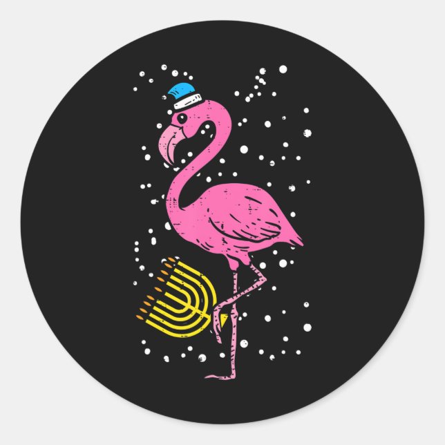 Jewish Flamingo Menorah Bird Lover Hanukkah Classic Round Sticker (Front)