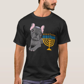 Jewish French Bulldog Frenchie Dog Menorah Hanukka T-Shirt