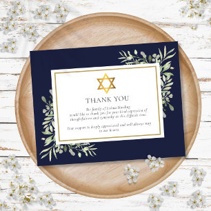 Jewish Funeral Memorial Foliage Gold Star Of David Thank You Card