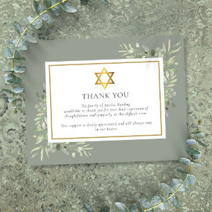 Jewish Funeral Memorial Foliage Gold Star Of David Thank You Card