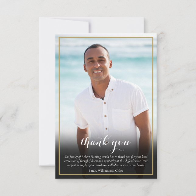 Jewish Funeral Photo Star Of David Elegant Script Thank You Card (Front)