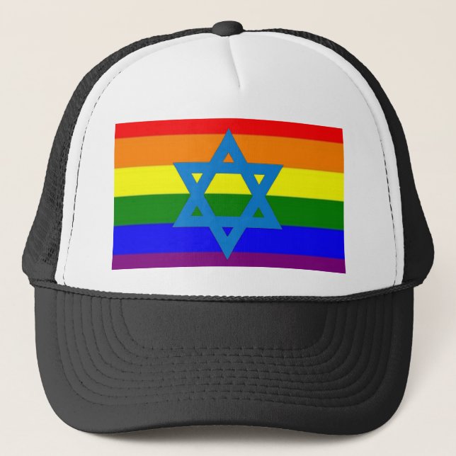 Jewish Gay Pride Flag Trucker Hat (Front)