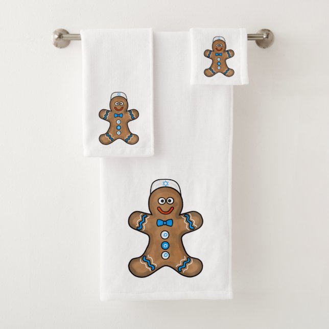 Jewish Gingerbread Man Chrismukkah Bath Towel Set (Insitu)