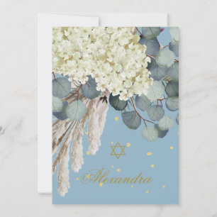 Jewish Girl Baby Naming Floral Foliage Blue Gold  Invitation