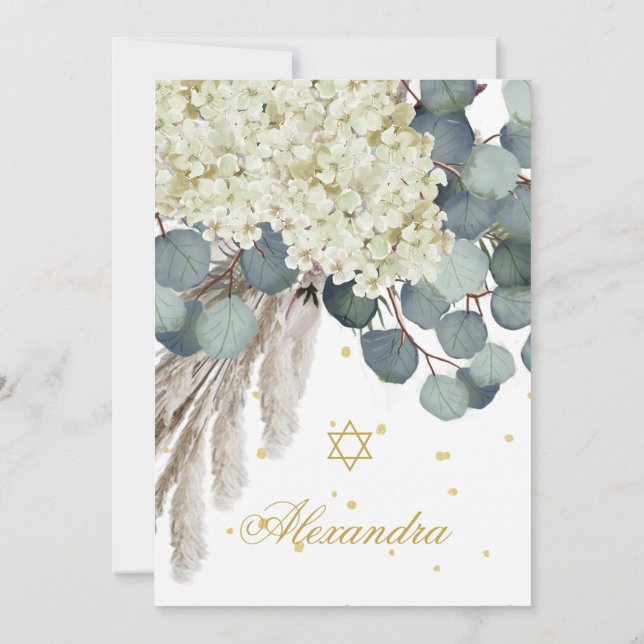 Jewish Girl Baby Naming Floral Foliage Gold  Invitation (Back)