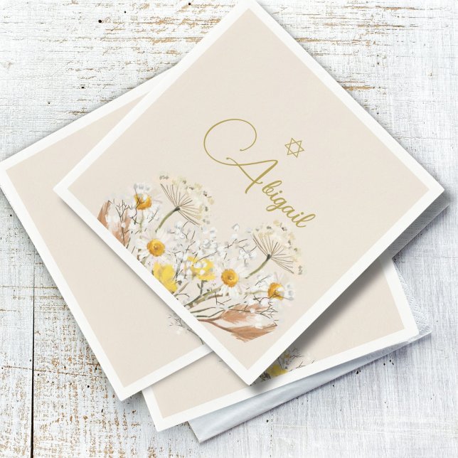 Jewish Girl Baby Naming Watercolor Field Flowers Napkin (Creator Uploaded)