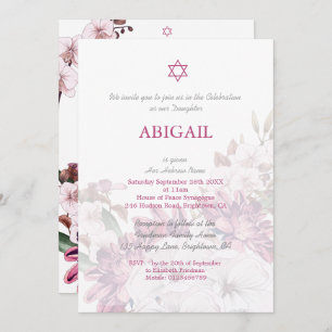 Jewish Girl Floral Naming Ceremony Hebrew Invitation