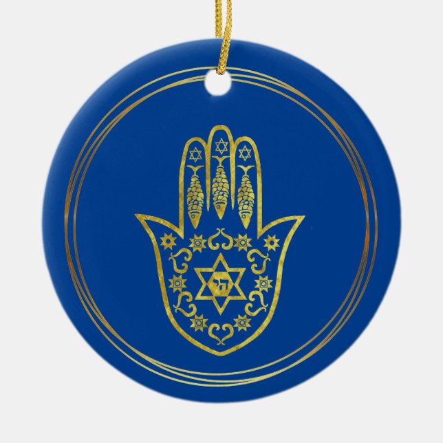 Jewish Gold Hamsa Christmas Ornament (Front)