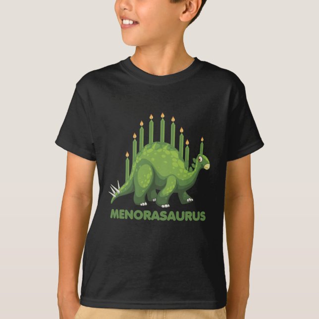 Jewish Hanukkah Dinosaur Menorah Jew Dino Fans T-Shirt (Front)
