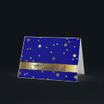 Jewish Hanukkah Golden Blue Stars Greeting Card<br><div class="desc">This greeting card has a golden stripe with the blue expression: “Hanukkah” on a blue and golden stars background. Inside, the card has a Hanukkah holiday greeting. It is a great card for your holiday mailing experience and a unique gift for your loved ones too. You can also match it...</div>