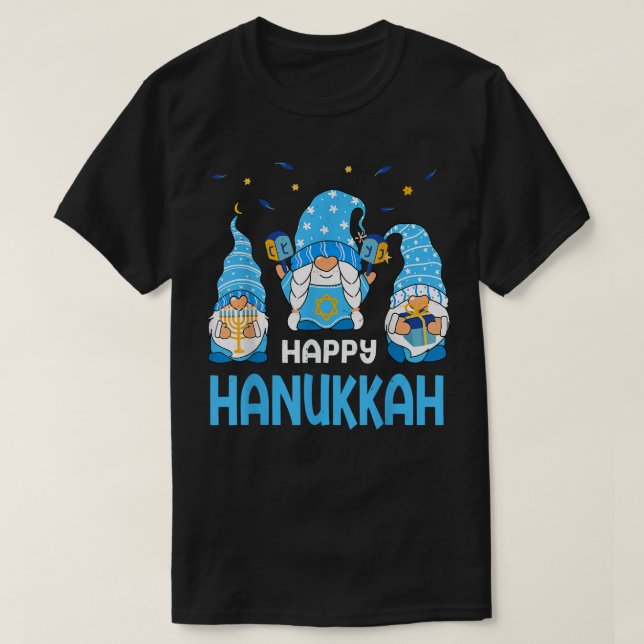 Jewish Happy Hanukkah Gnome Menorah Jew Holiday T- T-Shirt (Design Front)