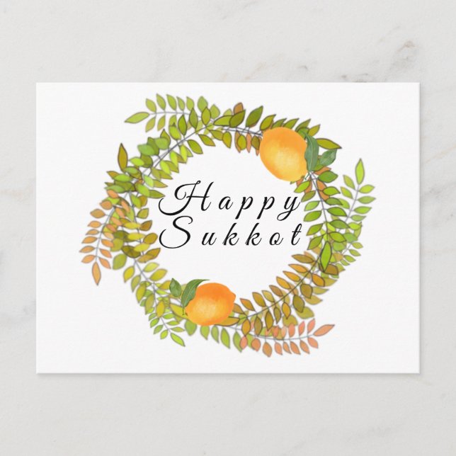 Jewish Happy Sukkot  lemons and leaves Postcard (Front)