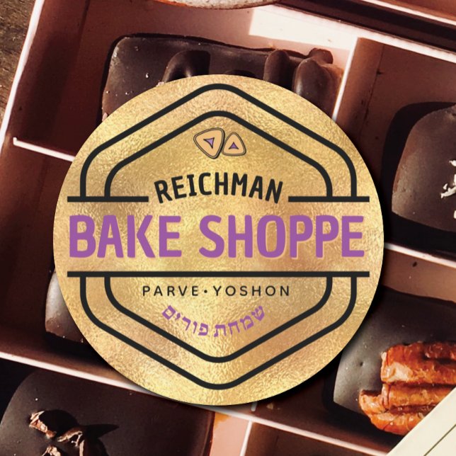 Jewish Hebrew Purim Mishloach Manot Custom Gold Classic Round Sticker (Creator Uploaded)