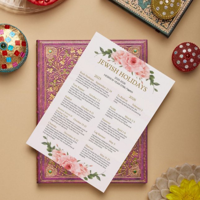 Jewish Holiday Calendar 2025 2026 Peach floral  Poster (Creator Uploaded)