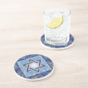 Jewish Holidays Events Star of David Blue Gold  Coaster