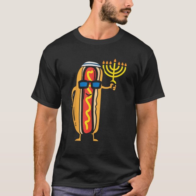 Jewish Hotdog Funny Food Hanukkah Pajamas Chanukah T-Shirt (Front)