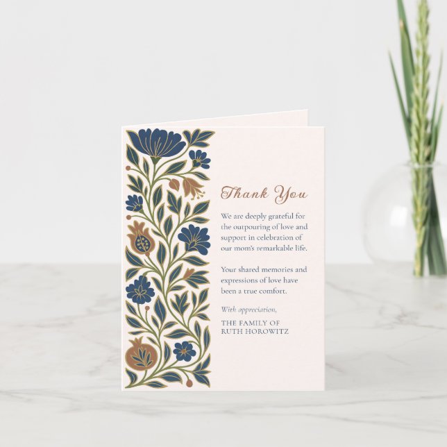 Jewish Inspired Floral Sympathy Shiva Funeral Thank You Card (Front)