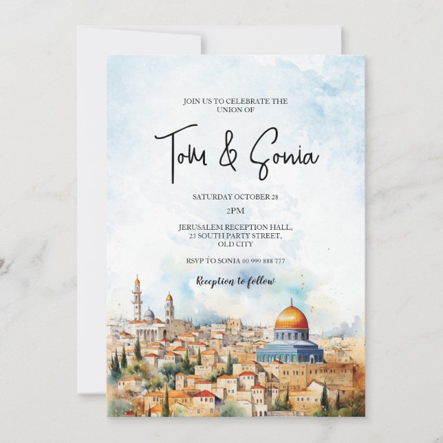 Jewish Jerusalem Wedding Destination Invitation (Front)