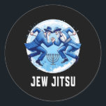 Jewish Jew Jitsu Funny Hanukkah Rabbi Karate Chanu Classic Round Sticker<br><div class="desc">Jewish Jew Jitsu Funny Hanukkah Rabbi Karate Chanukah Purim 1</div>