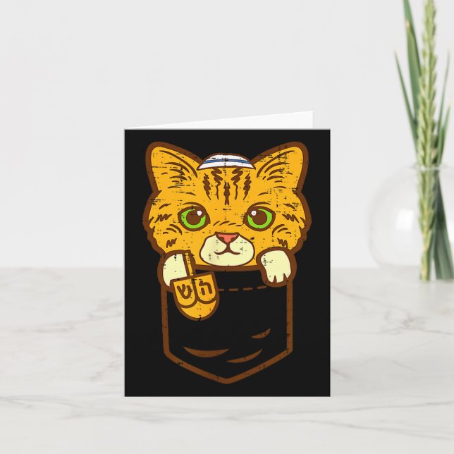 Jewish Kitten Cket Cat Menorah Hanukkah Pajamas Ch Card (Front)