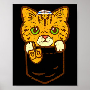 Jewish Kitten Cket Cat Menorah Hanukkah Pajamas Ch Poster
