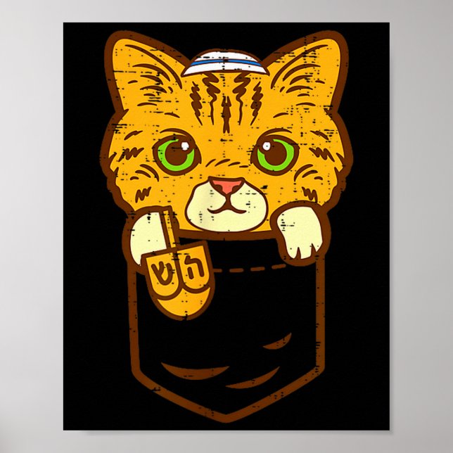 Jewish Kitten Cket Cat Menorah Hanukkah Pajamas Ch Poster (Front)