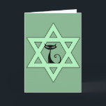 Jewish Kitty Cat Star of David Holiday Card<br><div class="desc">Green Star of David with a retro '50's black cat.</div>