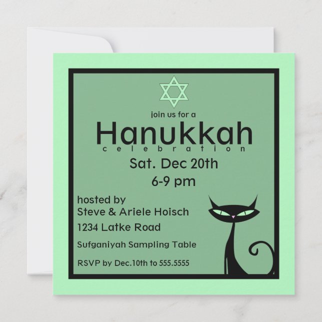 Jewish Kitty Star of David Hanukkah Invitation (Back)
