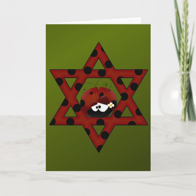 Jewish Ladybug Star of David Holiday Card (Front)