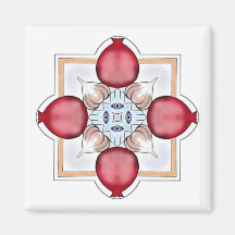 Jewish Luck Magnet - Pomegranate, Hamsa, Garlic