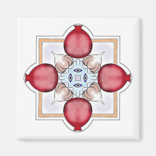 Jewish Luck Magnet - Pomegranate, Hamsa, Garlic