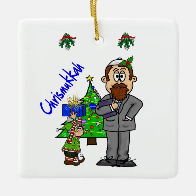 Jewish Man Elf Chrismukkah Ornament (Front)