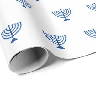 Jewish menorah blue and white pattern Hanukkah Wrapping Paper
