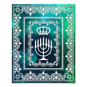 Jewish Menorah Crown Faux Lace Papercut Art Print