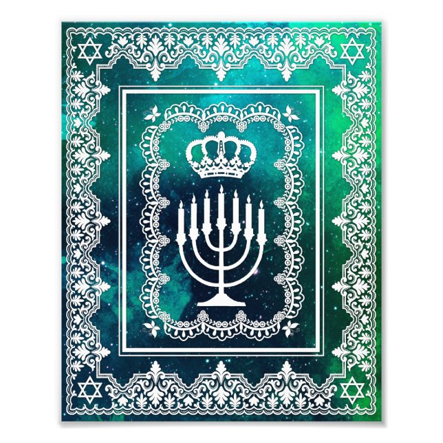 Jewish Menorah Crown Faux Lace Papercut Art Print (Front)