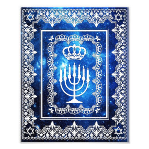 Jewish Menorah Crown Faux Lace Papercut Art Print
