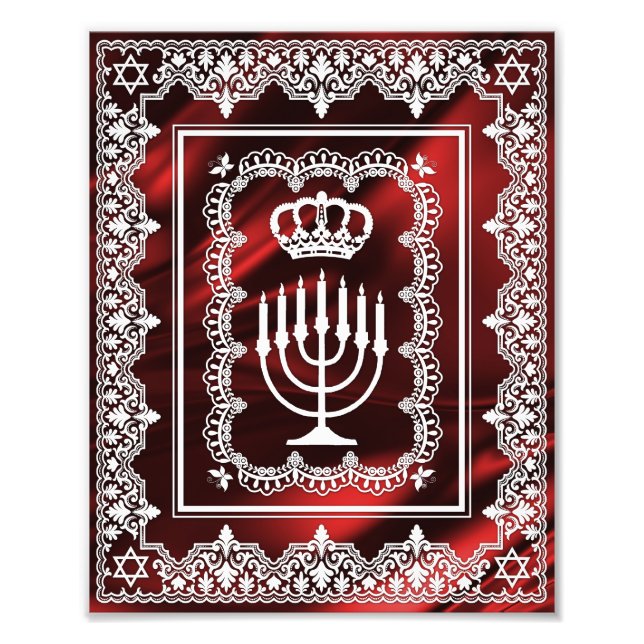 Jewish Menorah Crown Faux Lace Papercut Art Print (Front)