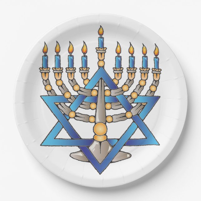 Jewish Menorah Paper Plate (Front)