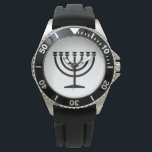 Jewish Menorah (Symbol of Judaism) Watch<br><div class="desc">This design features an illustration of a menorah, used by Jewish people to celebrate the eight-day holiday of Hanukkah. The menorah is a nine-branched candelabrum that is lit during Hanukkah. Eight of the nine branches hold lights (candles or oil lamps) that symbolize the eight nights of the holiday; on each...</div>