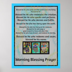 Jewish Morning Blessing Prayer Batik Hamsa Poster