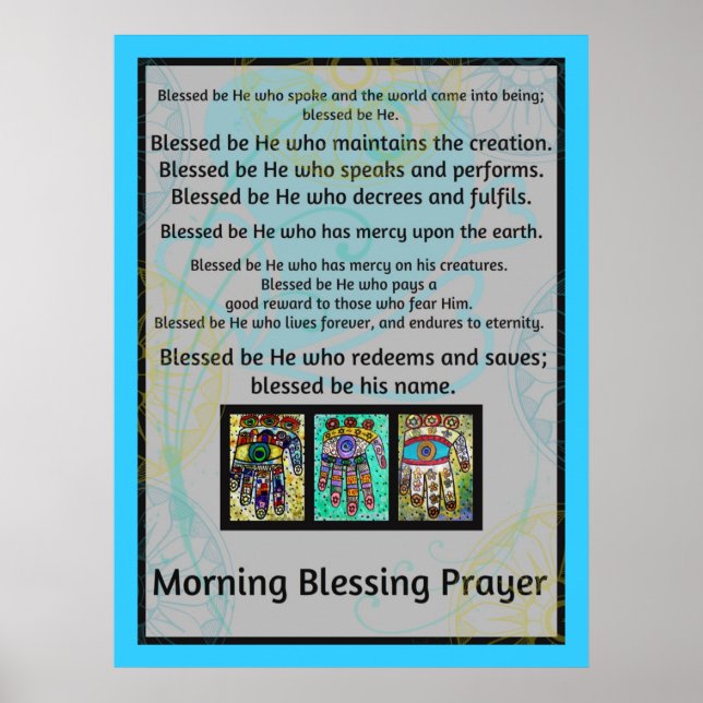 Jewish Morning Blessing Prayer Batik Hamsa Poster (Front)