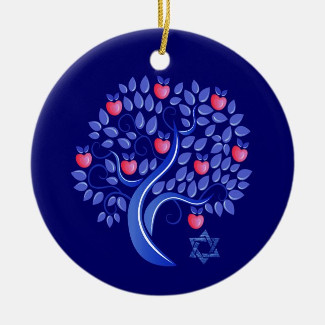 Jewish New Year | Rosh Hashanah Custom Year Ceramic Tree Decoration (Front)