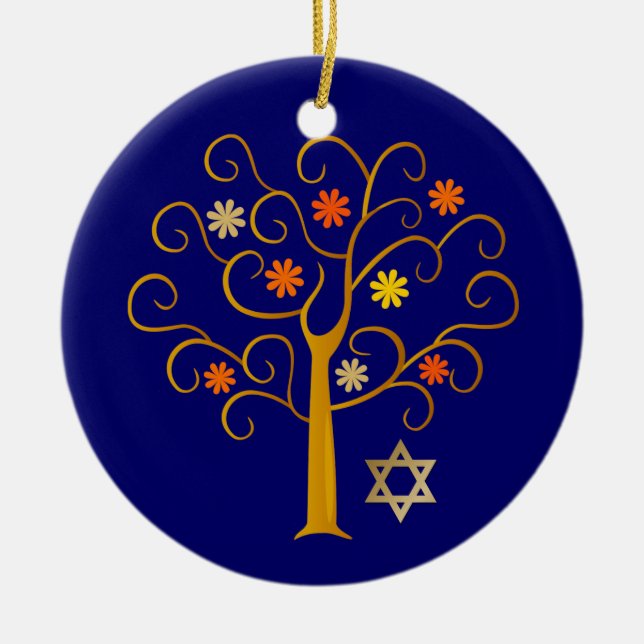 Jewish New Year | Rosh Hashanah Custom Year Ceramic Tree Decoration (Front)